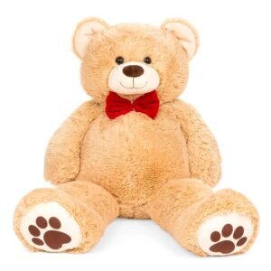 Best Choice Products 38in Giant Soft Plush Teddy Bear Stuffed Animal Toy w_ Bow Tie, Footprints - Brown